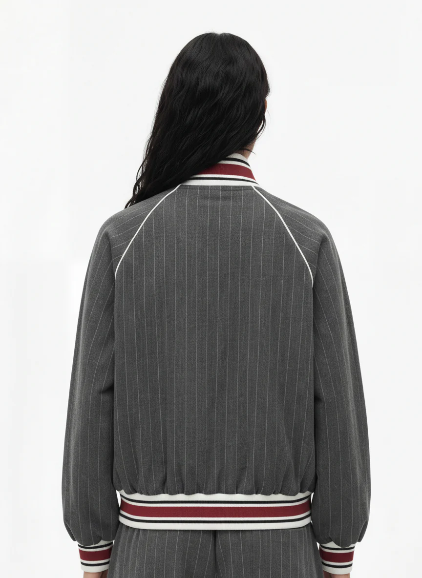 Pinstripe Vertical Embroidery Track Jacket - Image 3