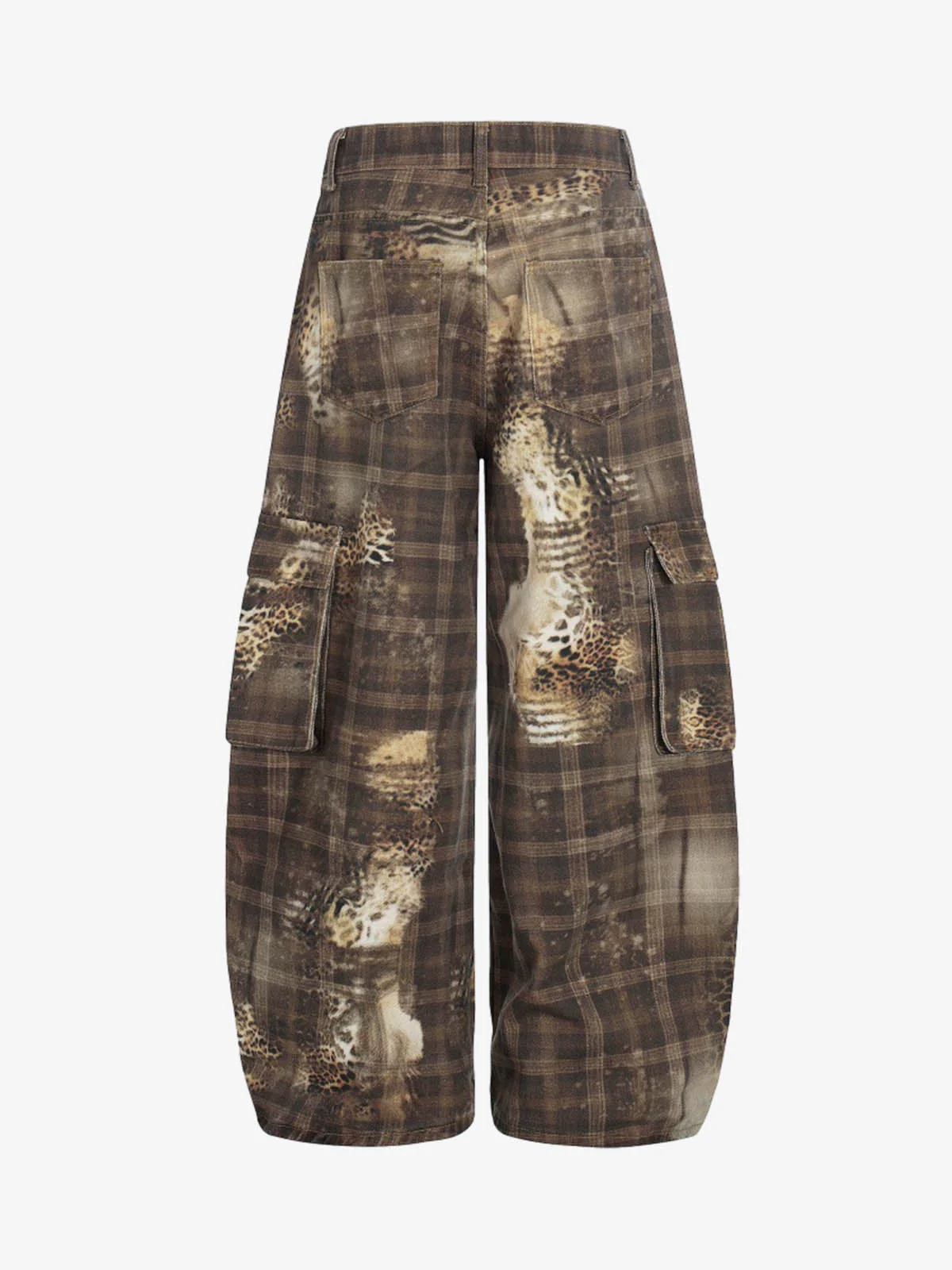 Plaid Leopard Print Cargo Barrel Jeans - Image 3