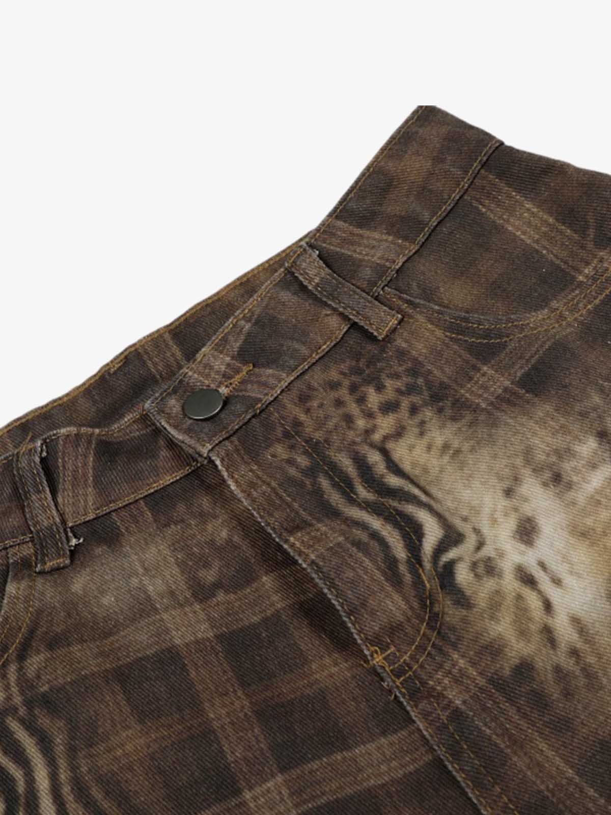 Plaid Leopard Print Cargo Barrel Jeans - Image 4