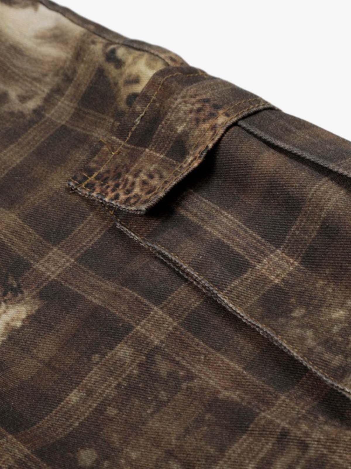 Plaid Leopard Print Cargo Barrel Jeans - Image 5