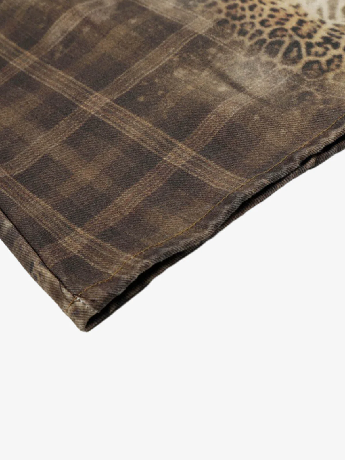 Plaid Leopard Print Cargo Barrel Jeans - Image 6