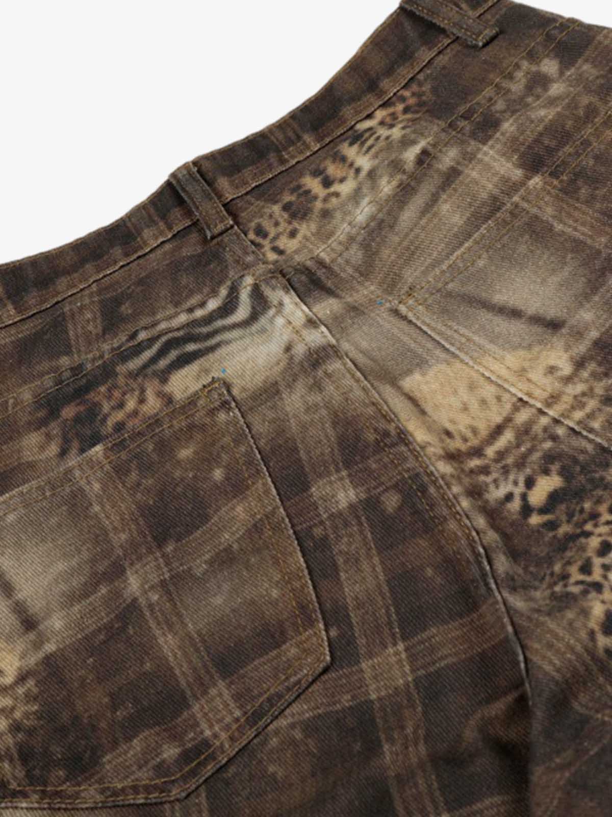 Plaid Leopard Print Cargo Barrel Jeans - Image 8