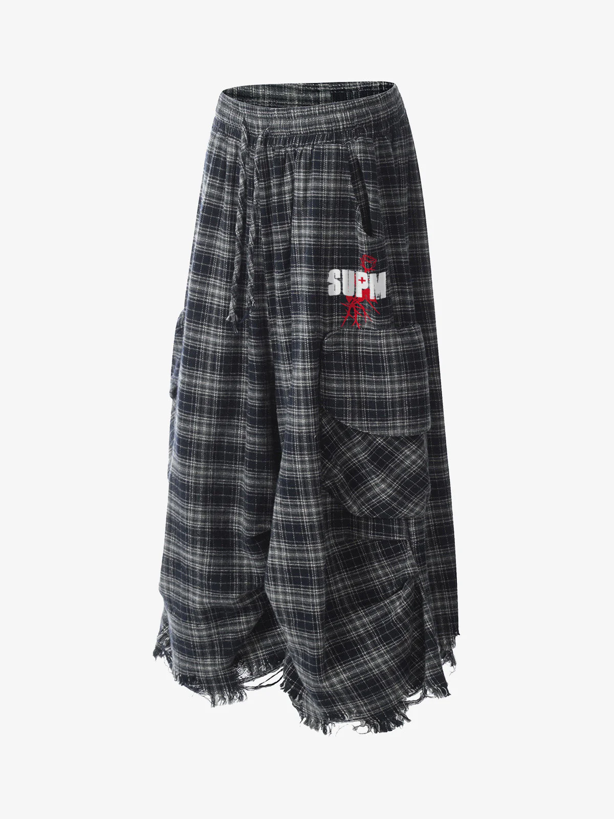 Plaid Linen-Blend Distressed Cargo Cropped Pants - Image 2
