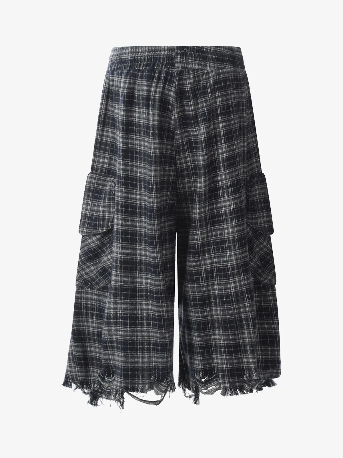 Plaid Linen-Blend Distressed Cargo Cropped Pants - Image 3