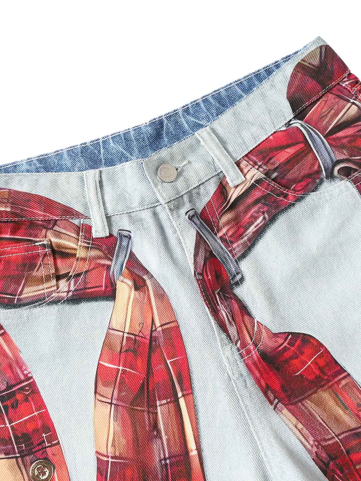 Plaid Print Baggy Jeans - Image 3