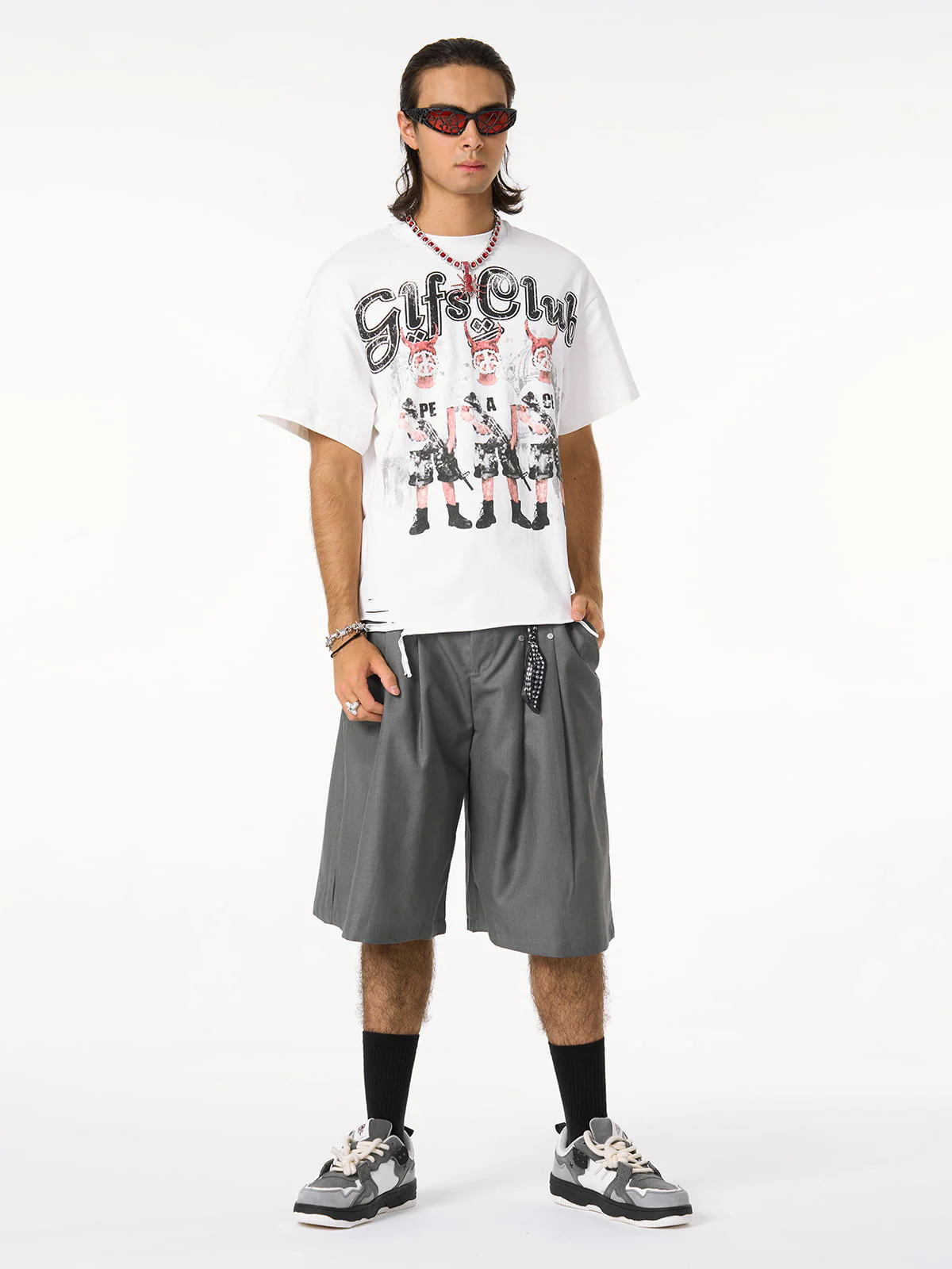 Pleated Design Pendant Decoration Baggy Shorts - 2482 - Image 14