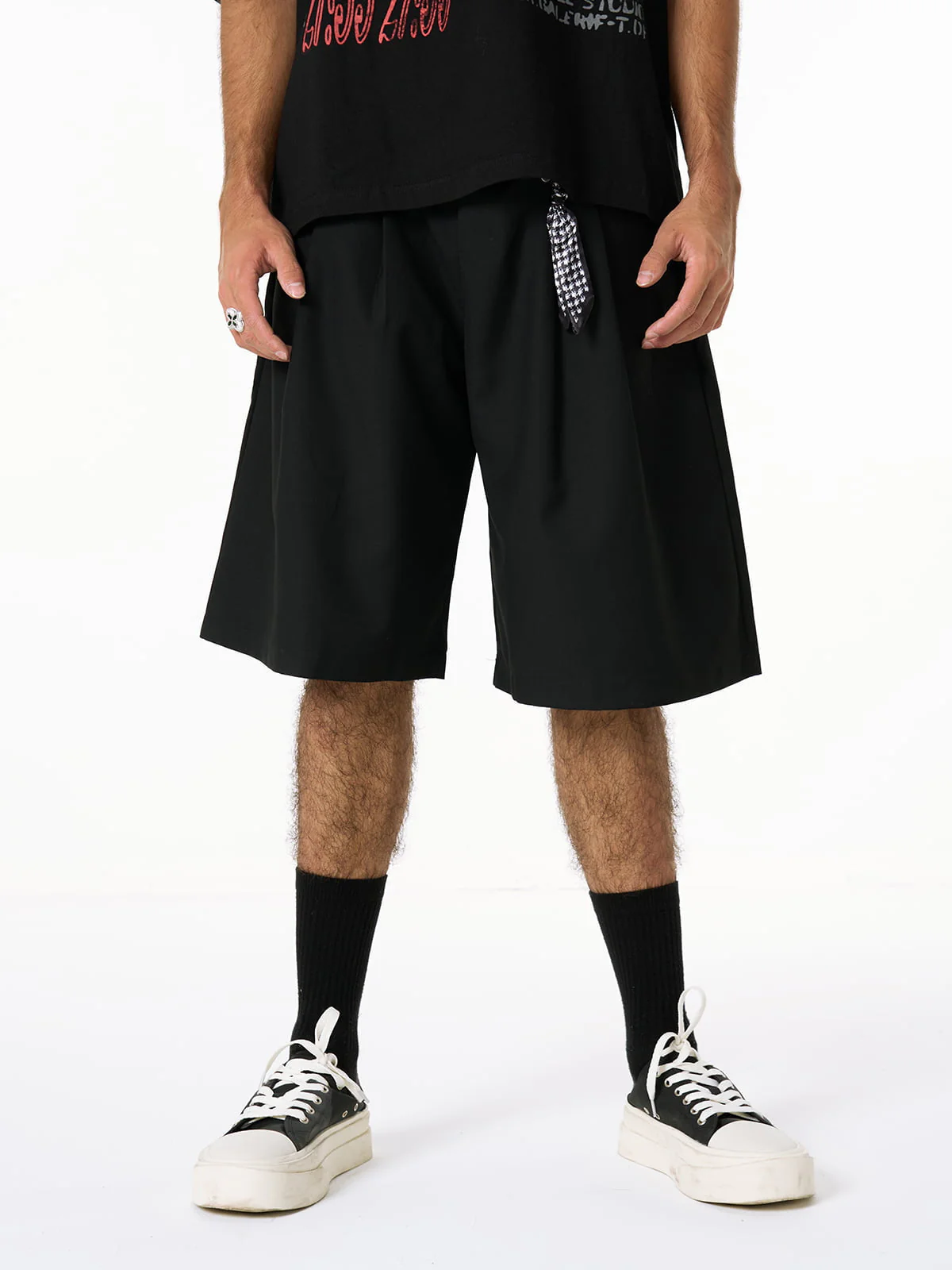 Pleated Design Pendant Decoration Baggy Shorts - 2482 - Image 5