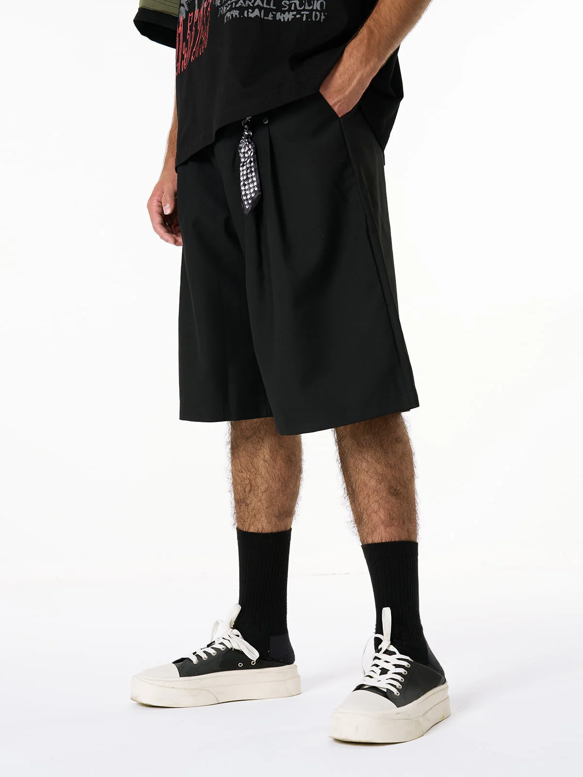 Pleated Design Pendant Decoration Baggy Shorts - 2482 - Image 6