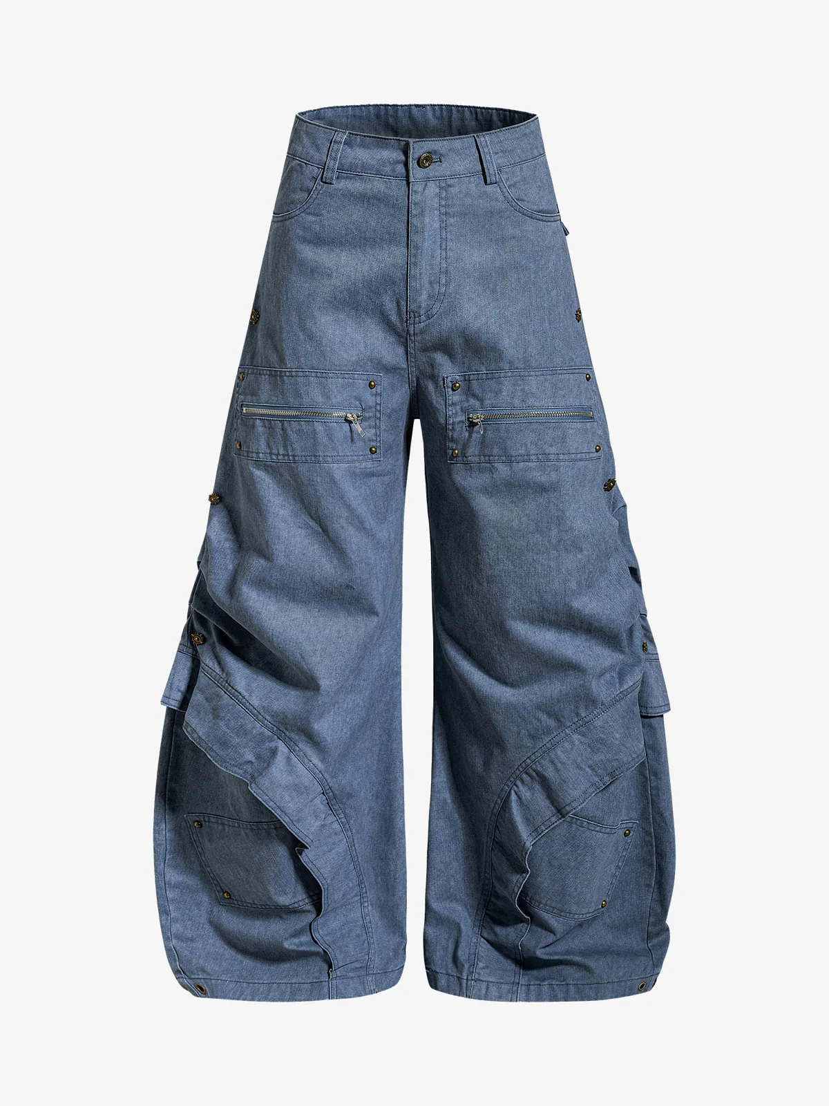 Pleated Panel Curved Leg Cargo Cotton Pants - Image 2