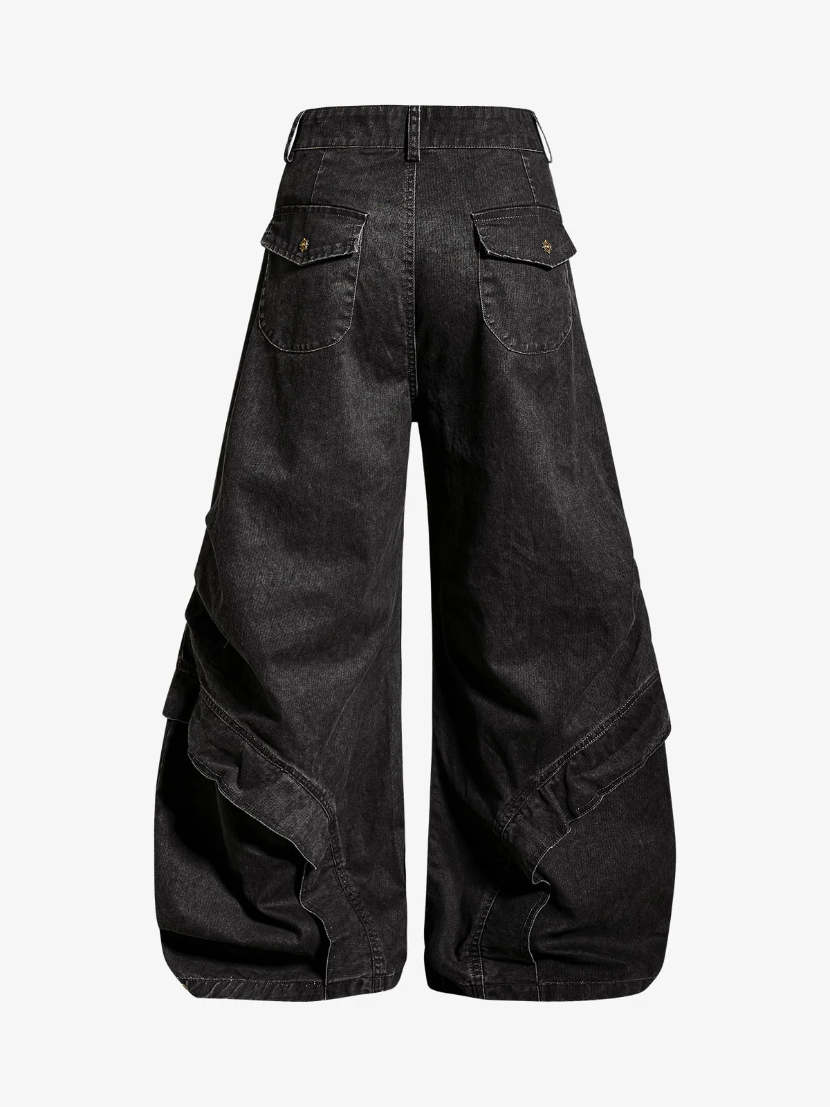Pleated Panel Curved Leg Cargo Cotton Pants - Image 3