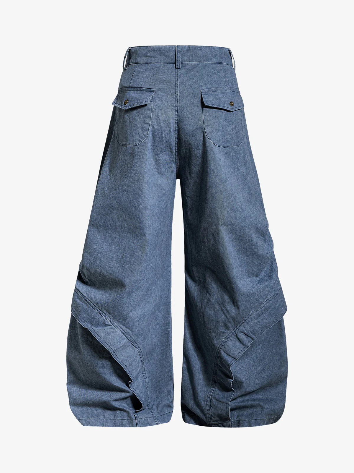 Pleated Panel Curved Leg Cargo Cotton Pants - Image 4