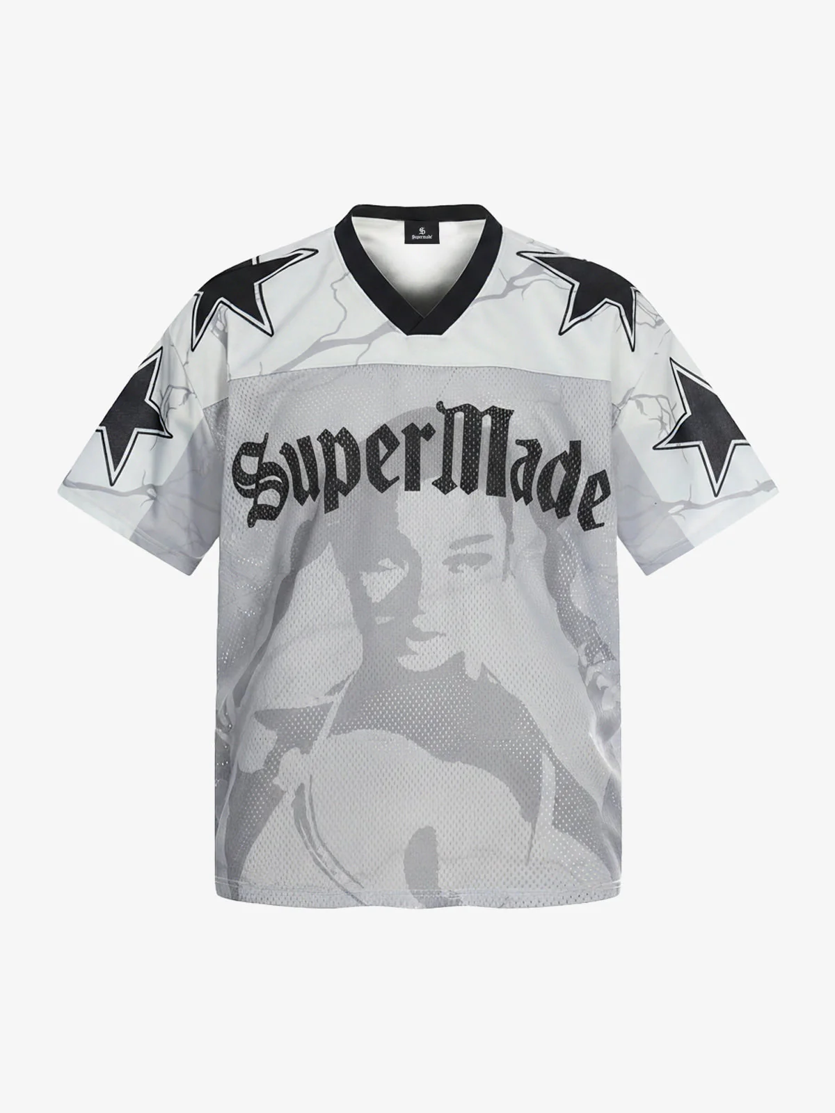 Portrait Graphic Star Print 99 Gothic Font Mesh Jersey T-Shirt - Image 2