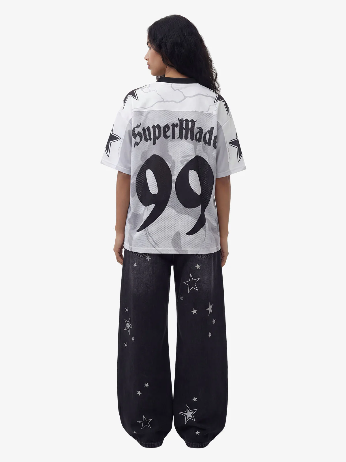 Portrait Graphic Star Print 99 Gothic Font Mesh Jersey T-Shirt - Image 5