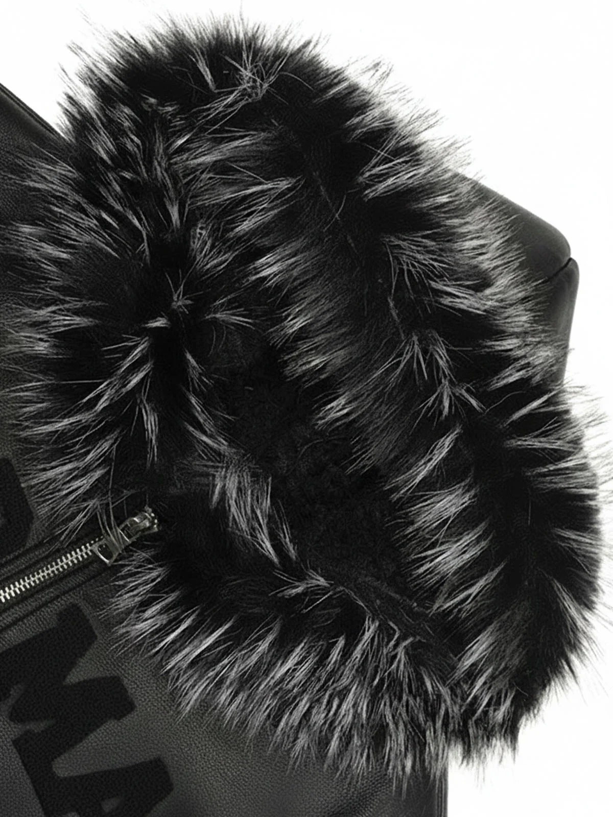 PU Leather Faux Fur Hooded Trim Fleece Spliced Zip Up Jacket - Image 8