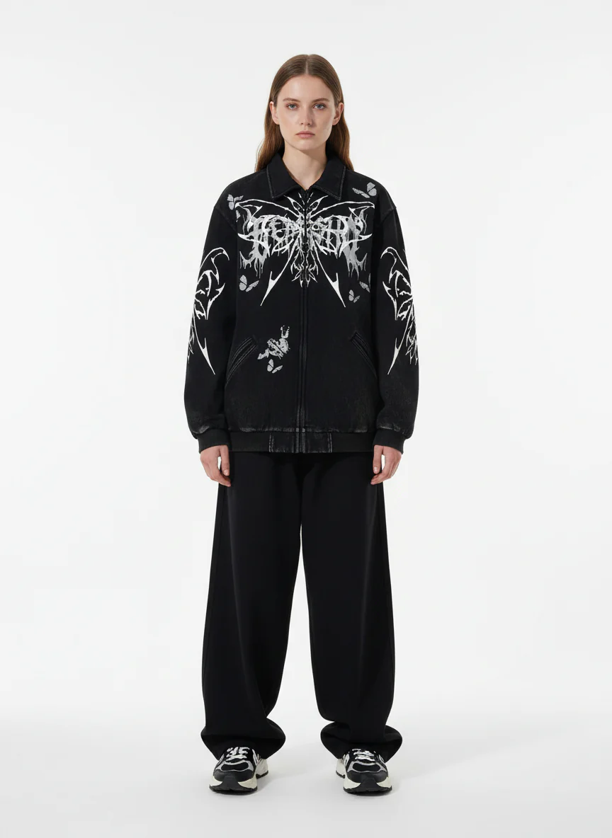 Punk Gothic Butterfly Graphic Streetwear Jacket - Image 3