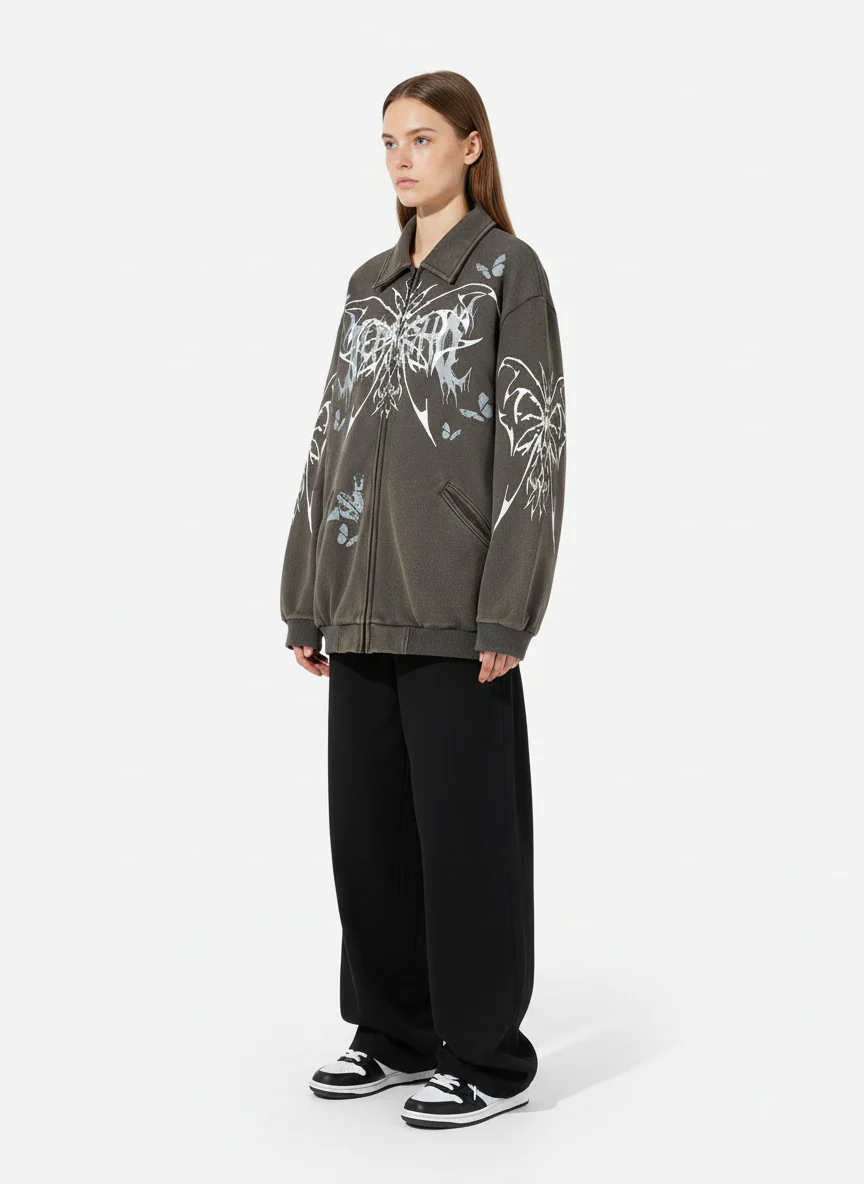 Punk Gothic Butterfly Graphic Streetwear Jacket - Image 8