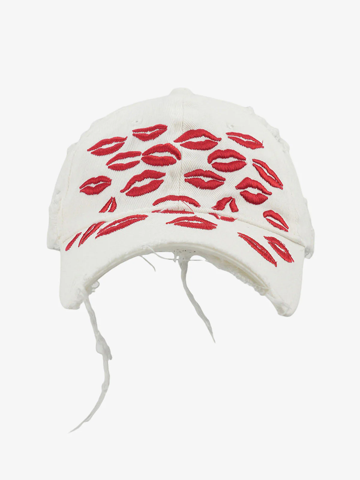 Red Lip Embroidery Distressed Baseball Cap - Image 3