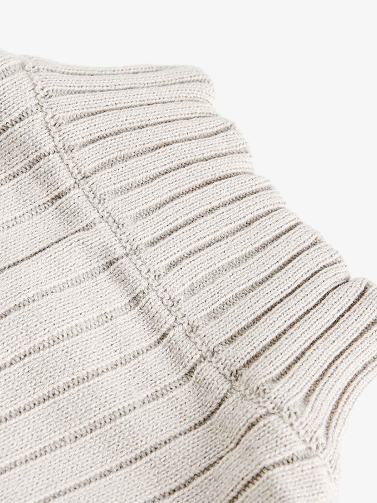 Retro Abstract Print Ribbed Stand Collar Zip-Up Sweater - Image 4