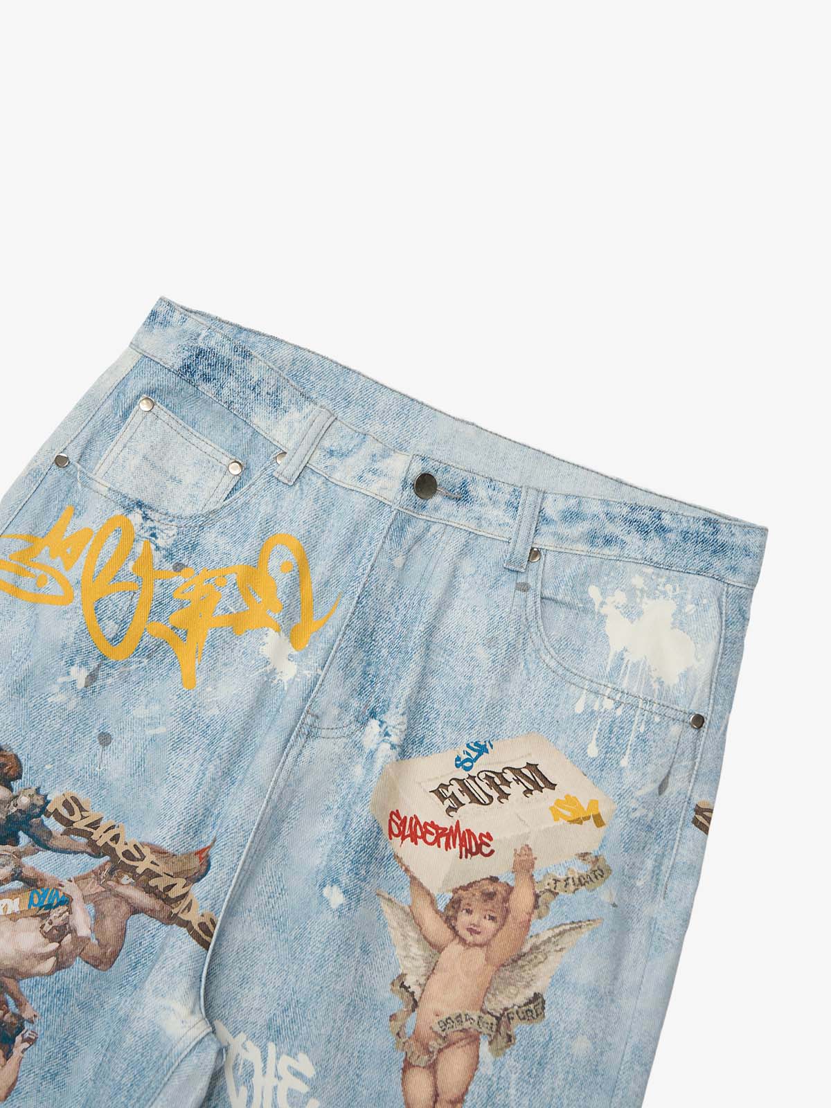 Retro Artistic Graffiti Angelic Prints Baggy Jeans - Image 7