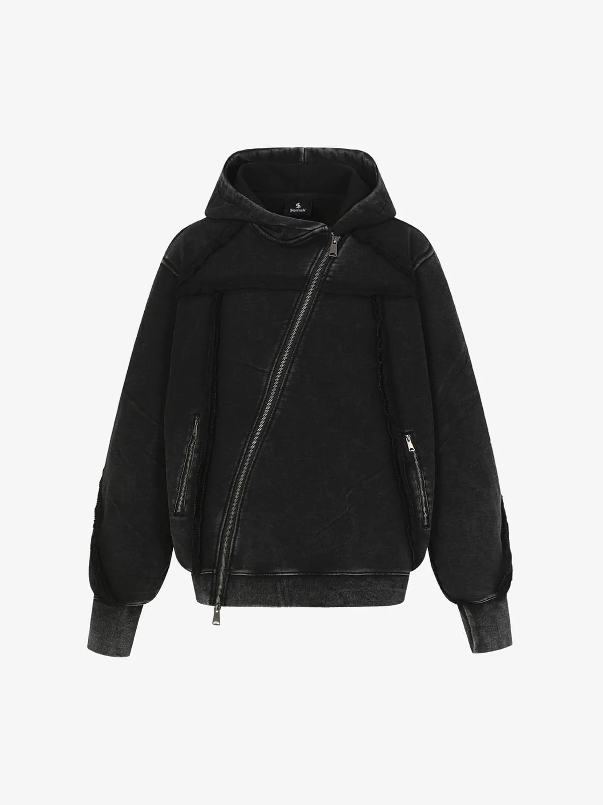 Retro Asymmetric Zip Up Deconstructed Hoodie - Image 2