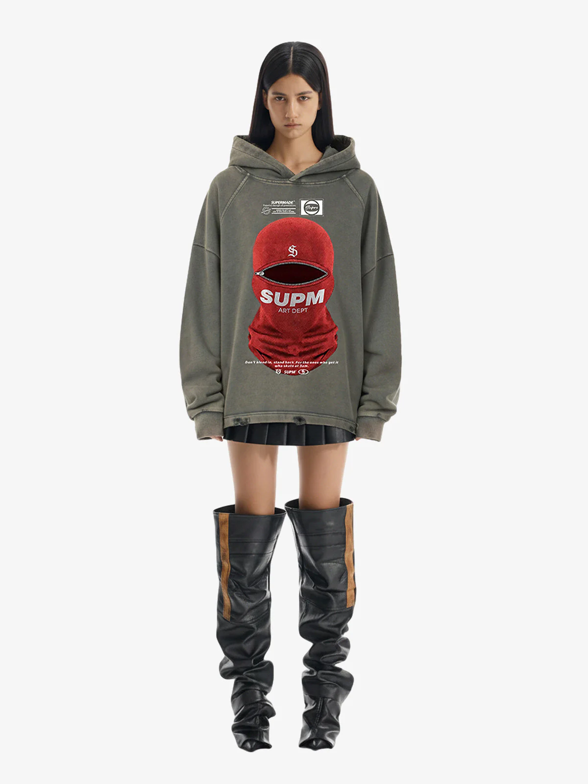 Retro Bandit Hat Graphic Distressed Cropped Hoodie - Image 3