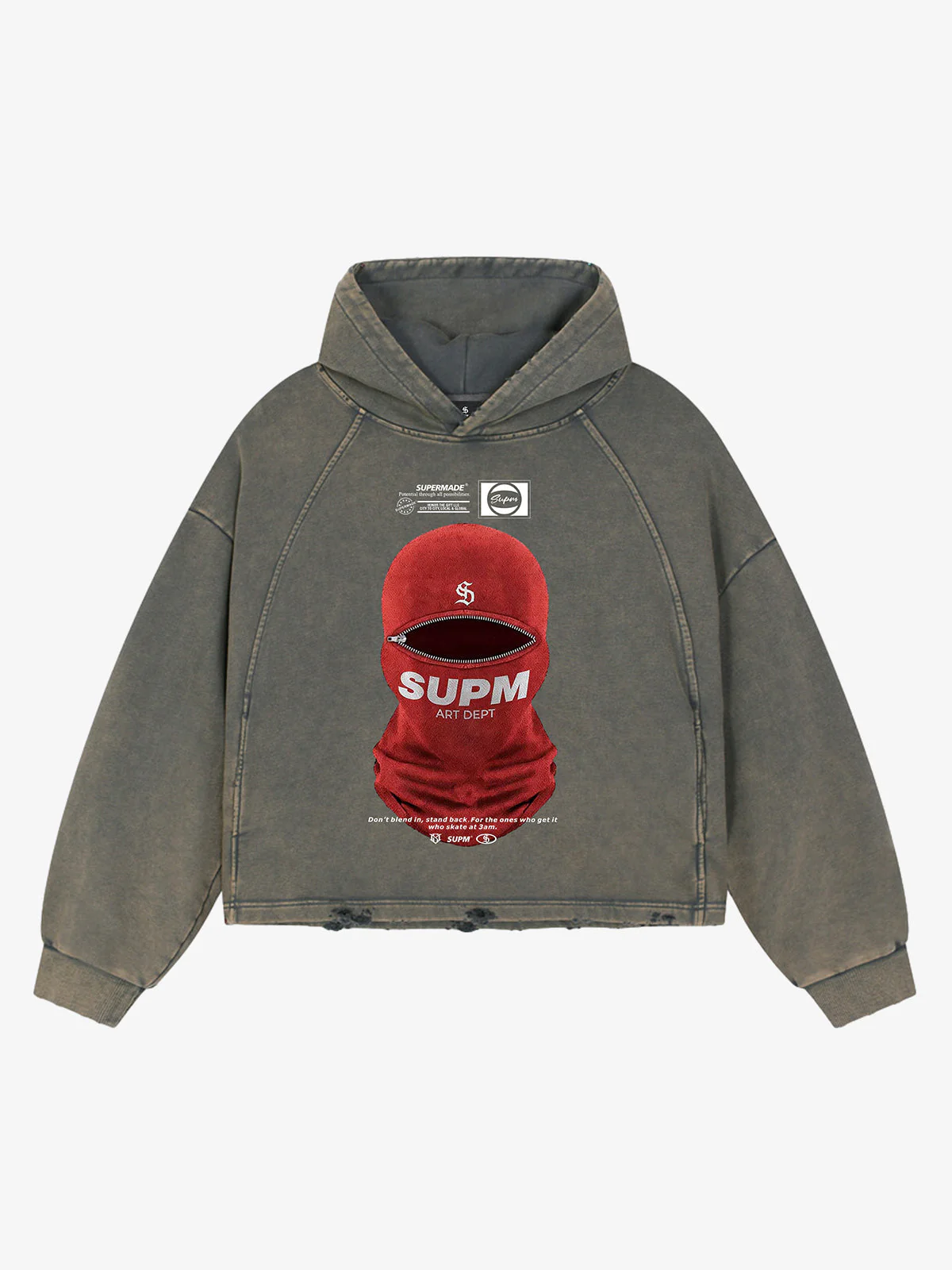 Retro Bandit Hat Graphic Distressed Cropped Hoodie - Image 4