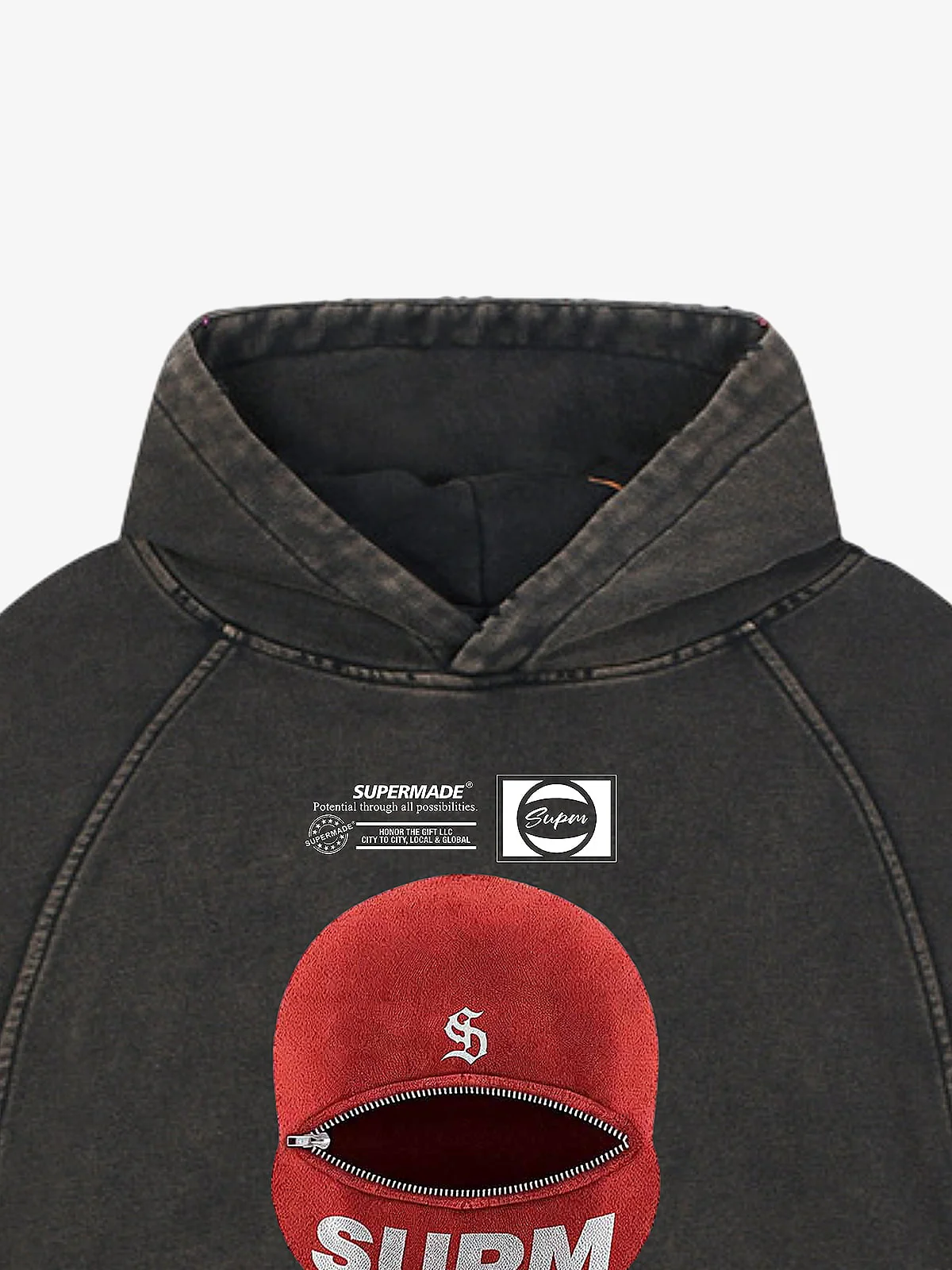 Retro Bandit Hat Graphic Distressed Cropped Hoodie - Image 5