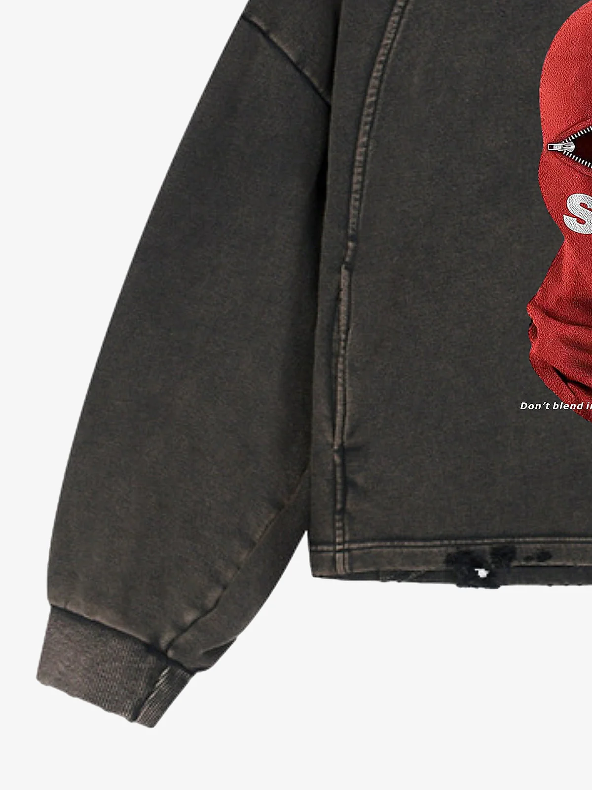 Retro Bandit Hat Graphic Distressed Cropped Hoodie - Image 6