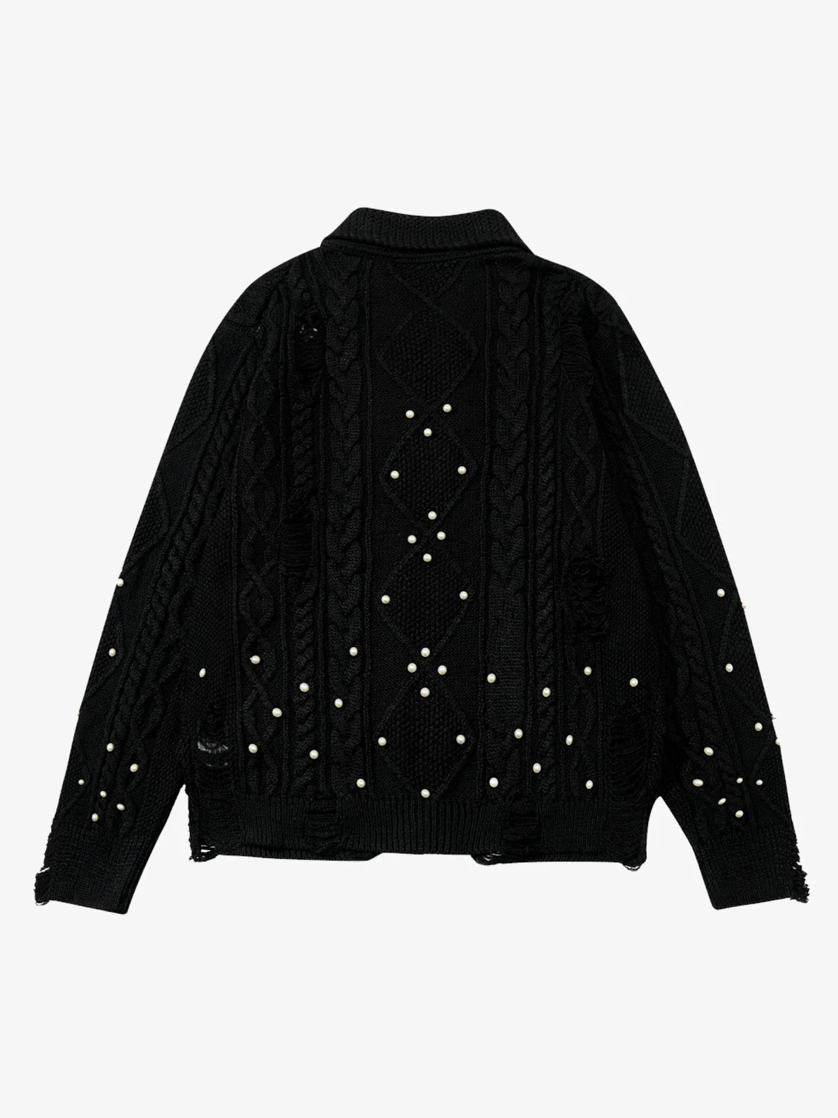 Retro Beaded Crochet Distressed Knit Cardigan - Image 8