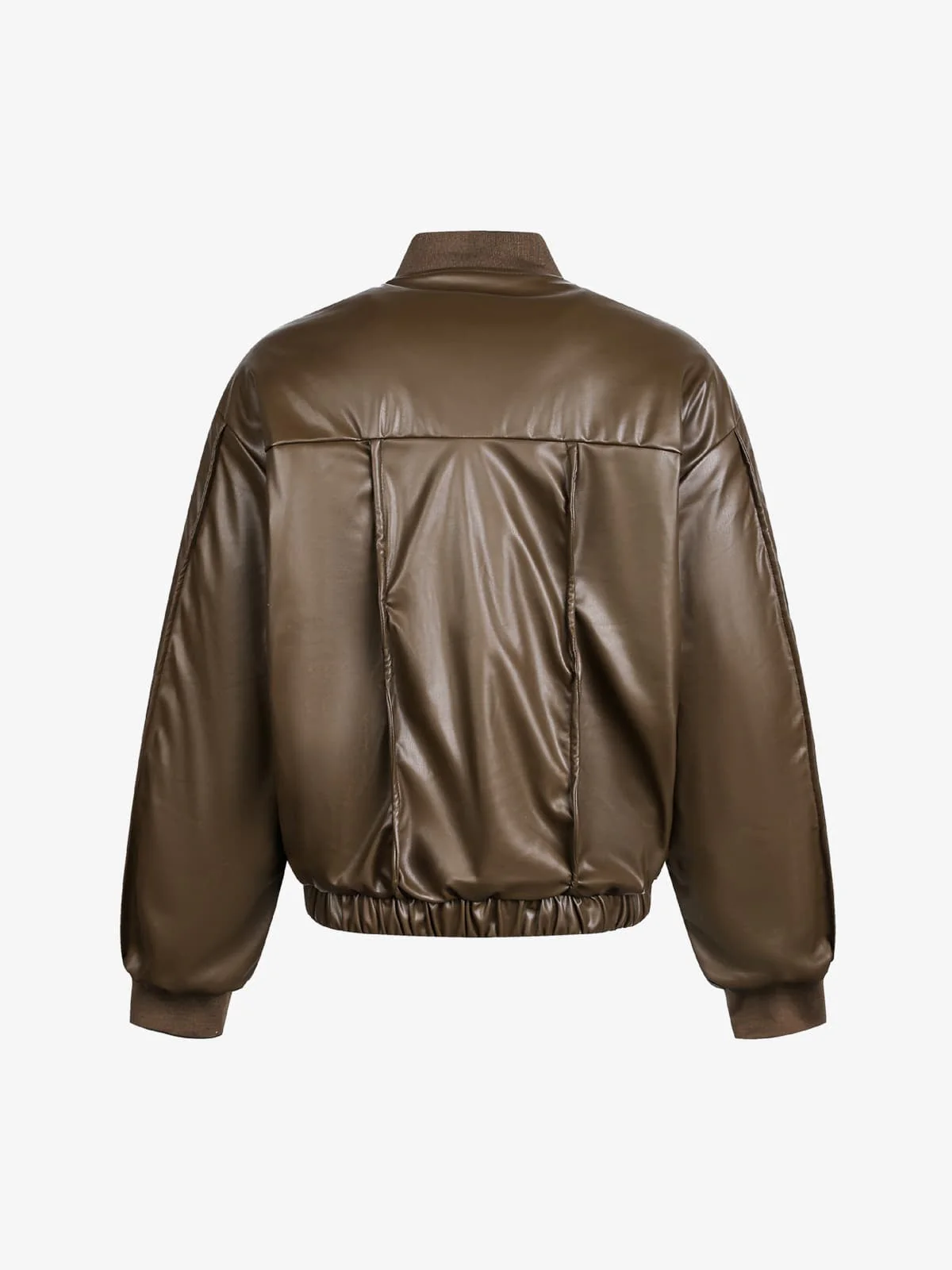 Retro Brown Faux Leather Zip-Up Bomber Jacket - Image 9