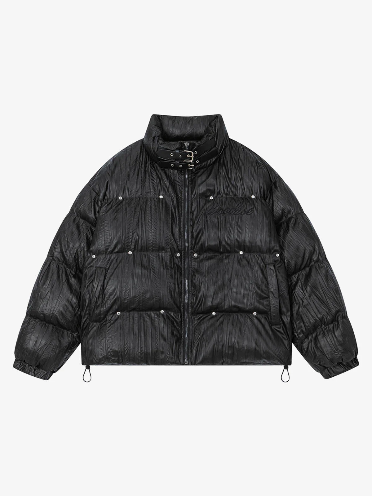 Retro Buckled High-Neck Crinkle Puffer Jacket - Image 2