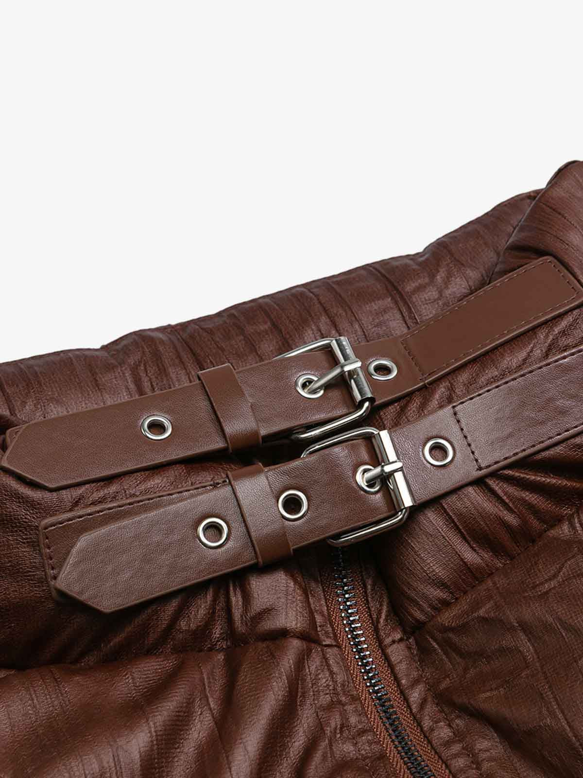 Retro Buckled High-Neck Crinkle Puffer Jacket - Image 8