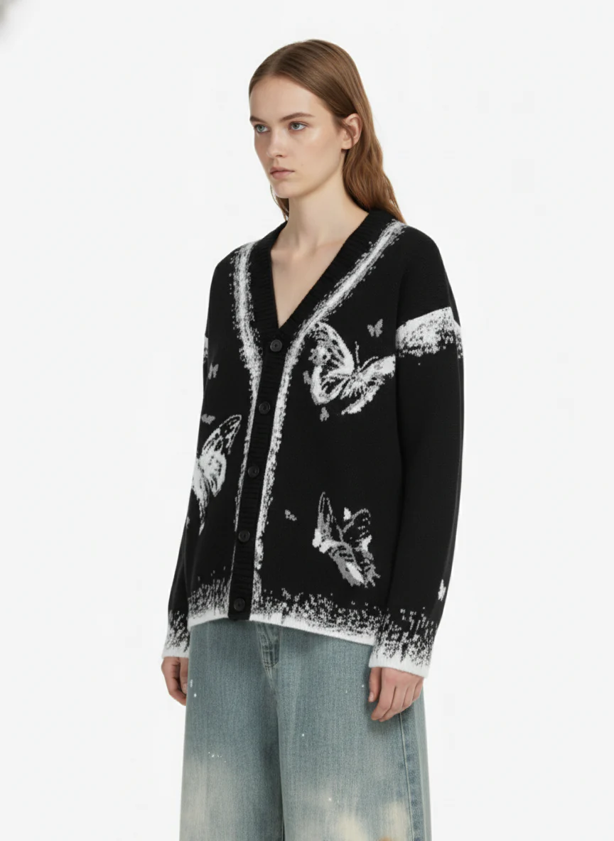 Retro Butterfly Gradient Knit Cardigan Sweater - Image 3