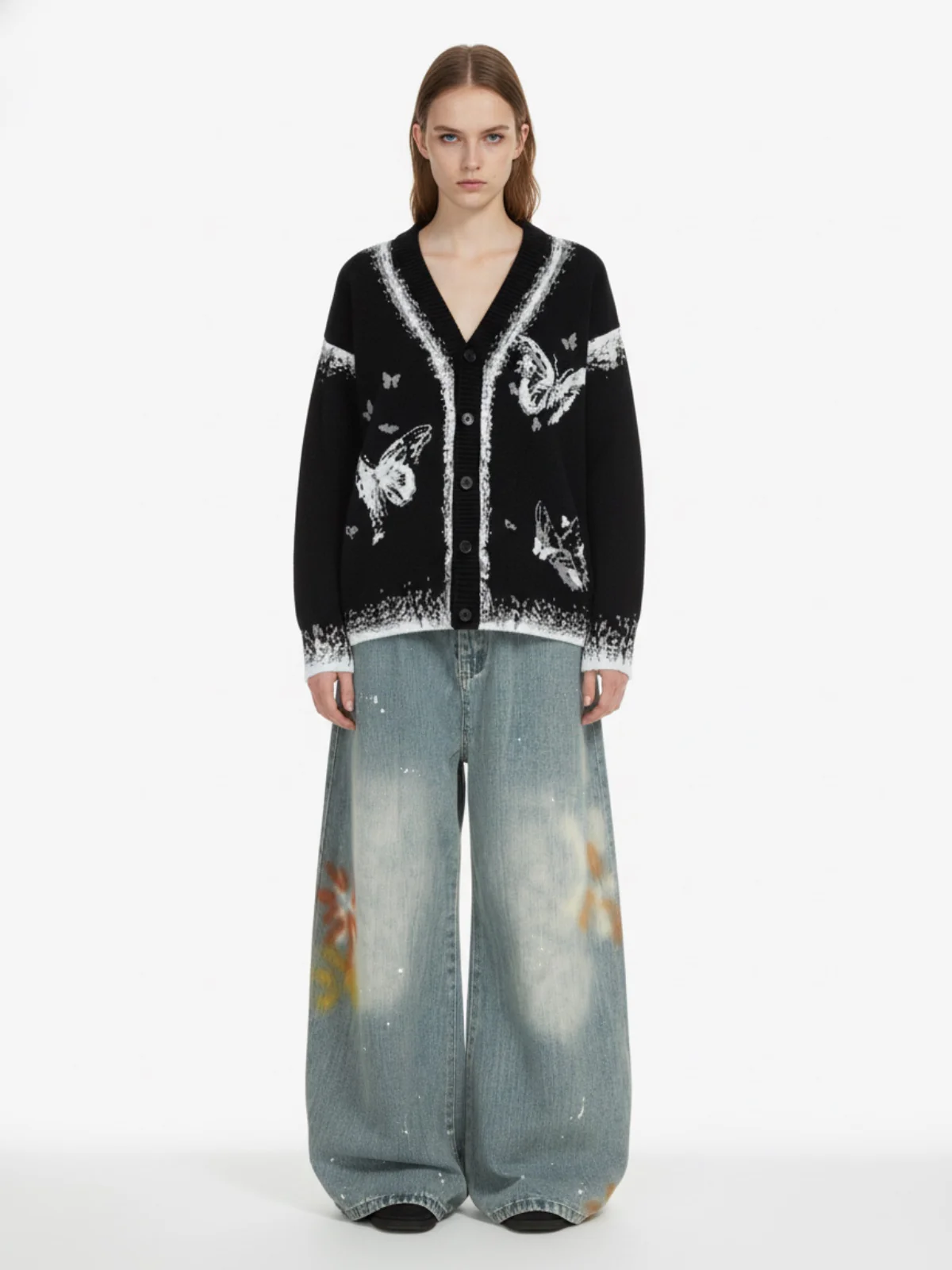 Retro Butterfly Gradient Knit Cardigan Sweater - Image 4