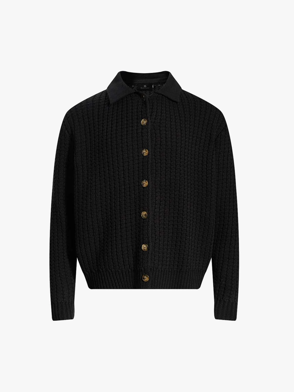 Retro Cable Knit Button-Up Collared Cardigan Sweater - Image 2