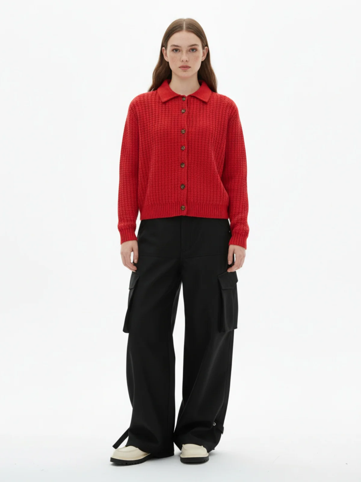 Retro Cable Knit Button-Up Collared Cardigan Sweater - Image 4