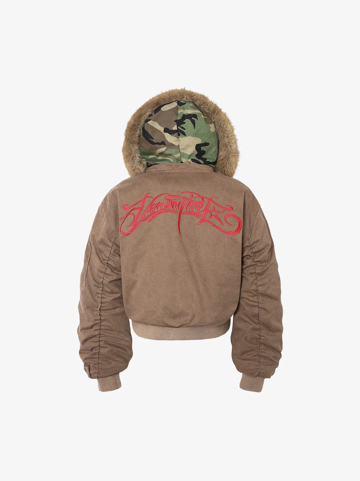 Retro Camouflage Detachable Faux Fur Collar Padded Jacket - Image 2
