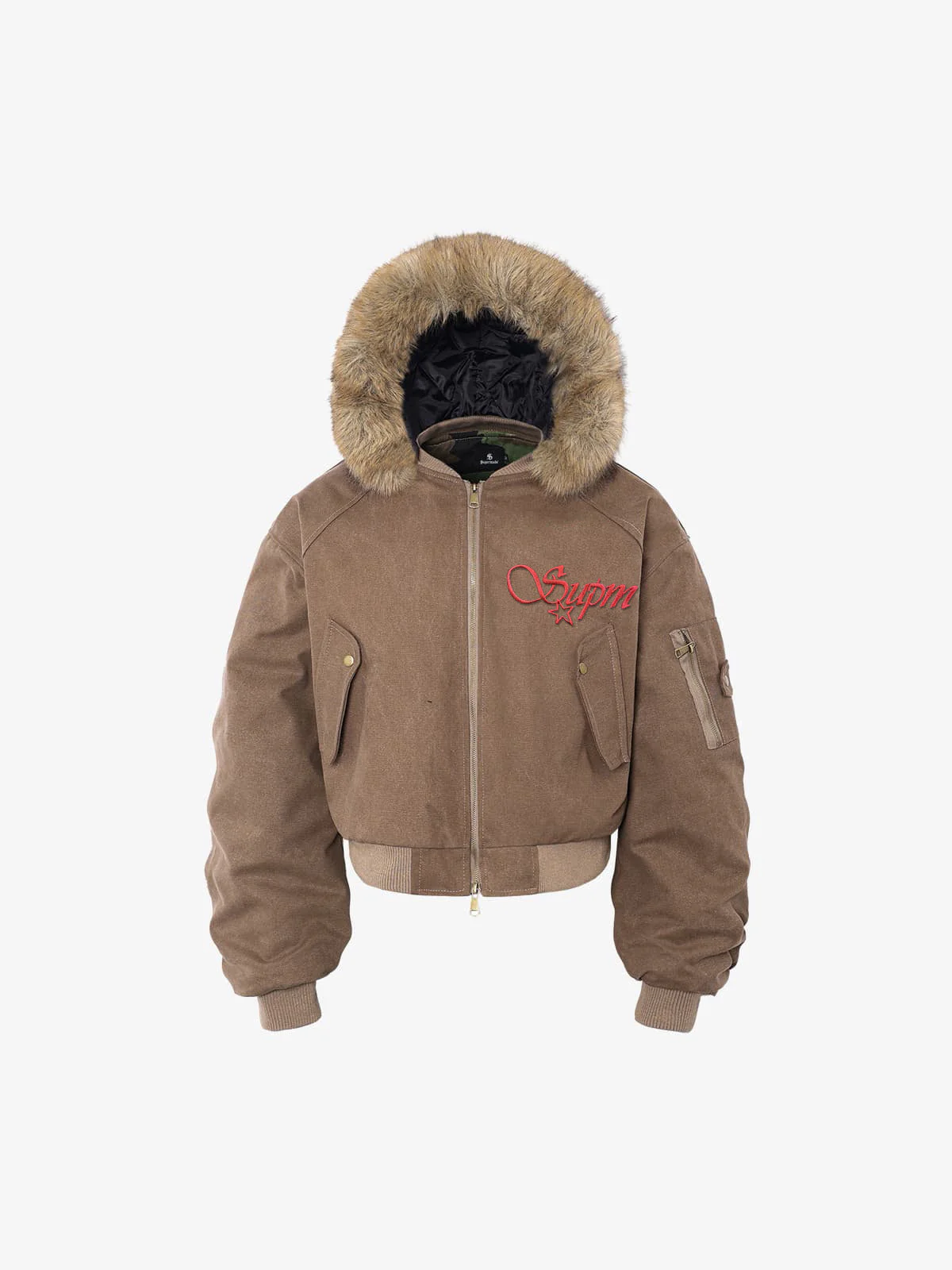 Retro Camouflage Detachable Faux Fur Collar Padded Jacket - Image 3