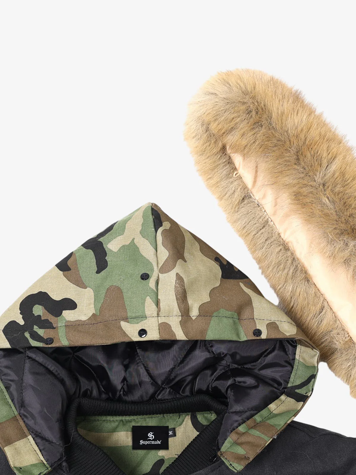 Retro Camouflage Detachable Faux Fur Collar Padded Jacket - Image 6