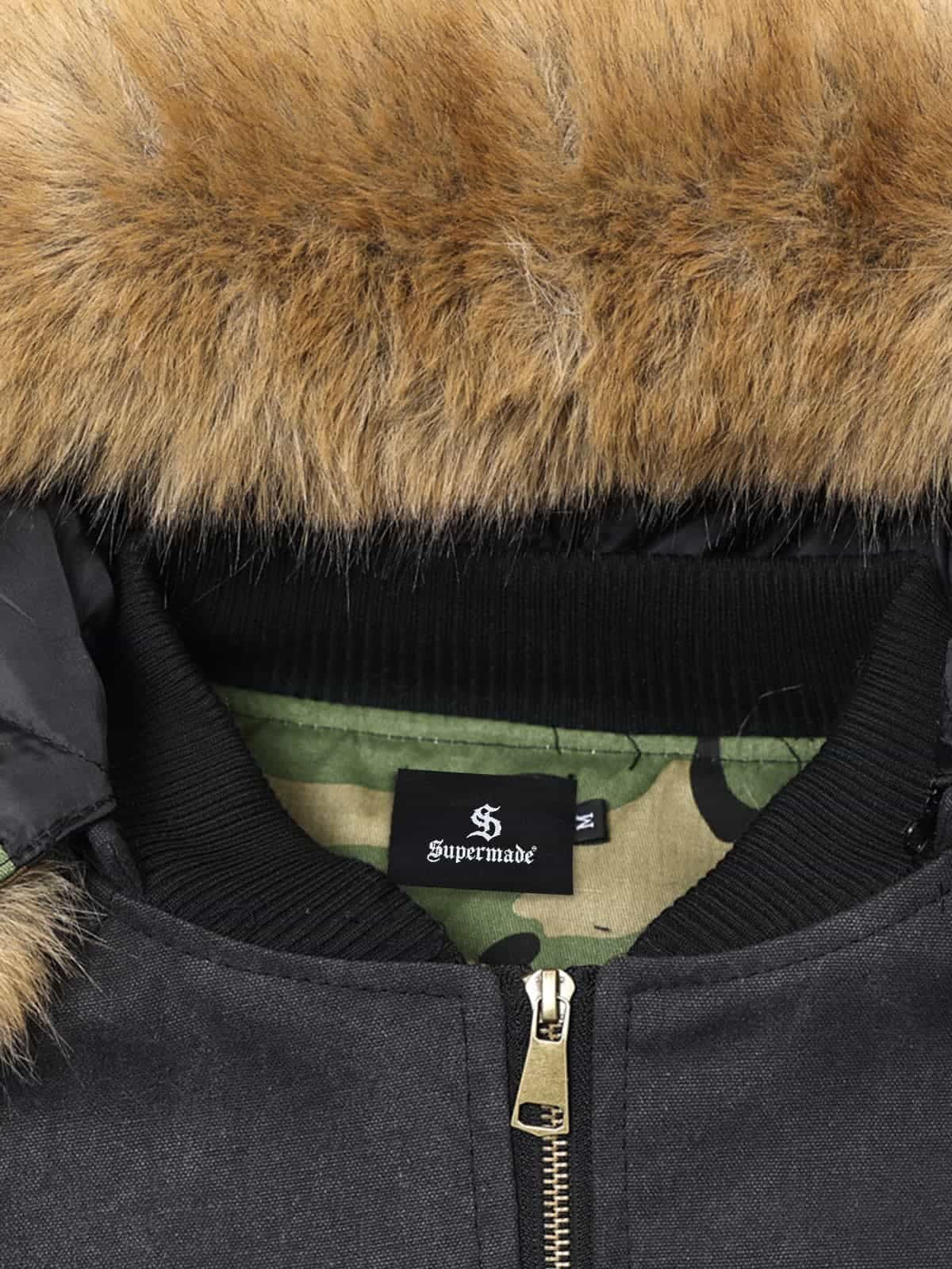 Retro Camouflage Detachable Faux Fur Collar Padded Jacket - Image 7