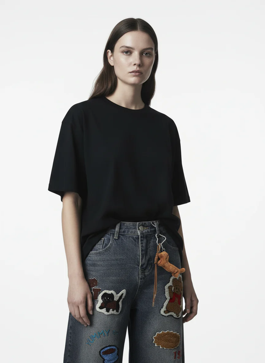 Retro Cartoon Graphic Heavy Embroidery Barrel Jeans - Image 6