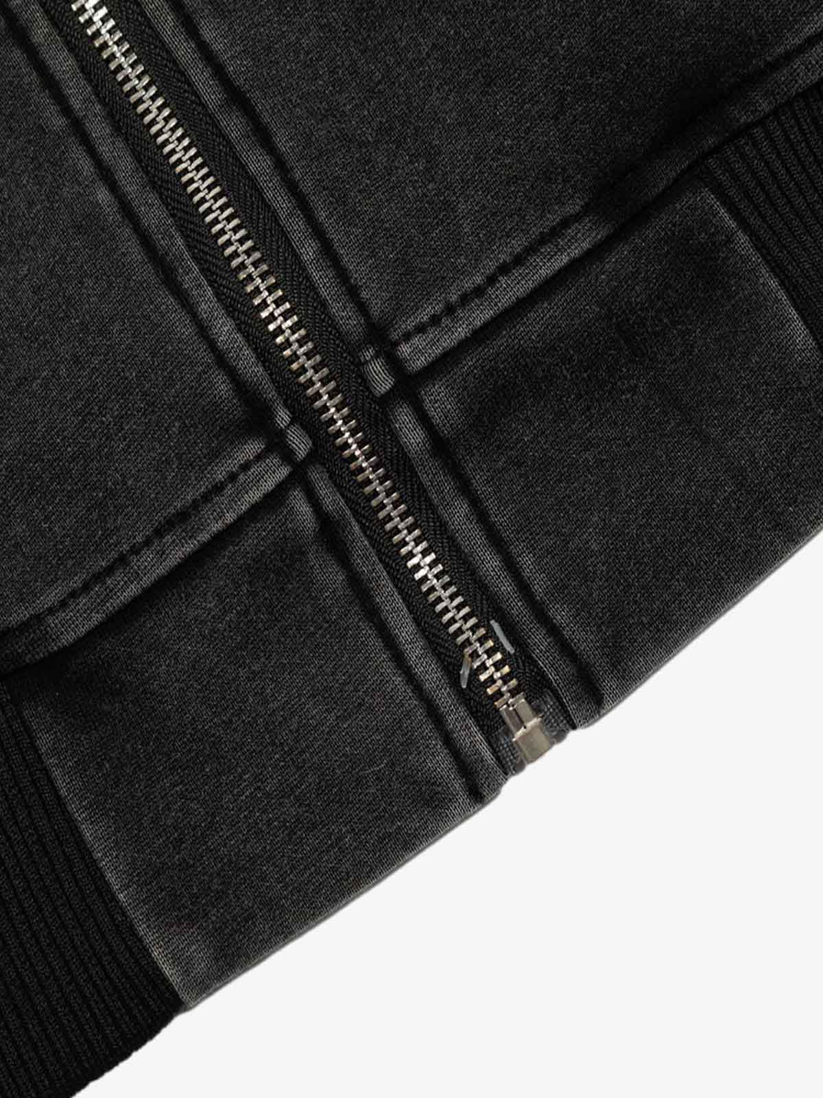 Retro Chain-Decorated Washed Fur Collar Hooded Jacket - Image 9