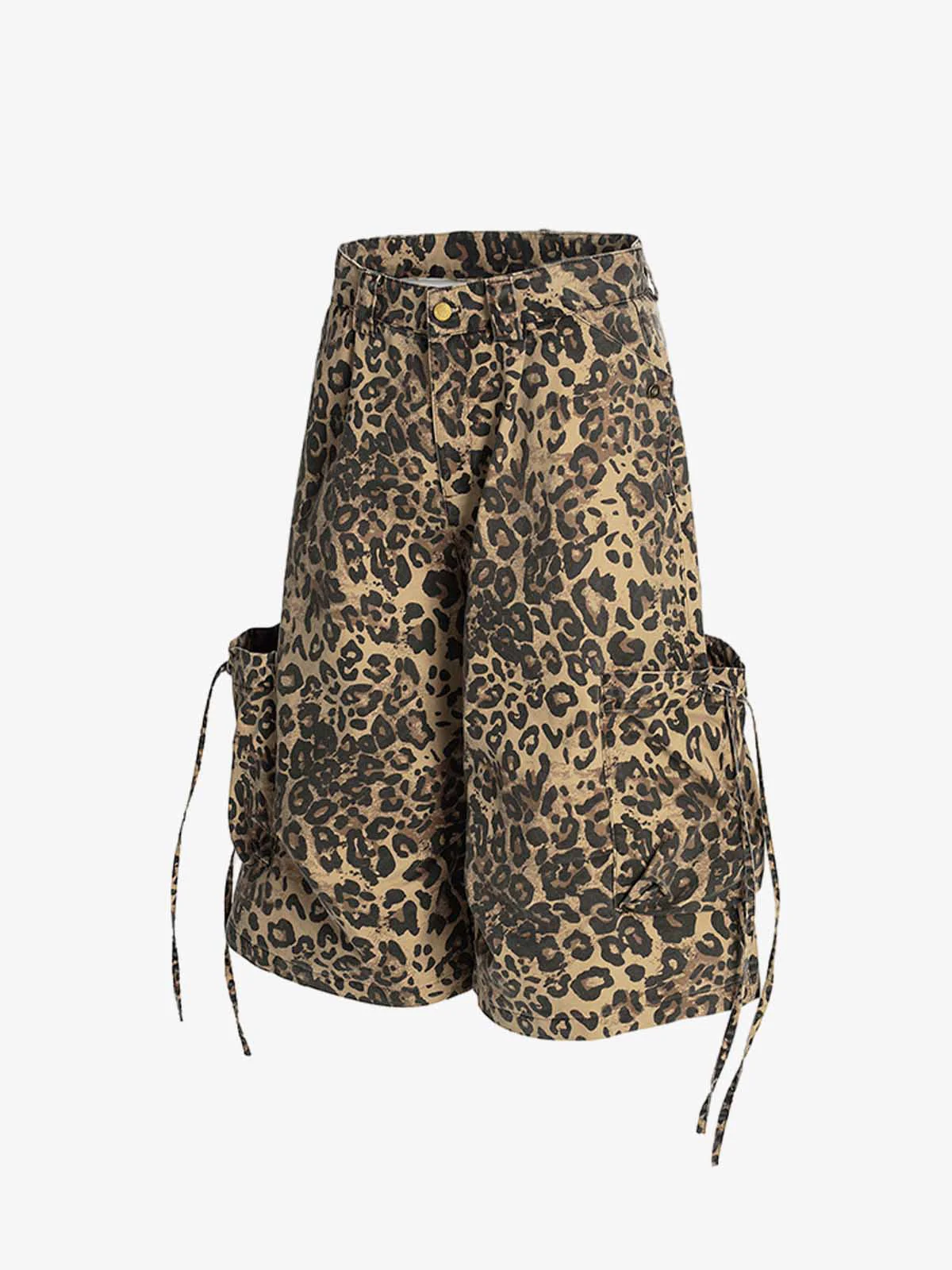 Retro Cheetah Print Pocket Drawstring Cropped Jorts - Image 2