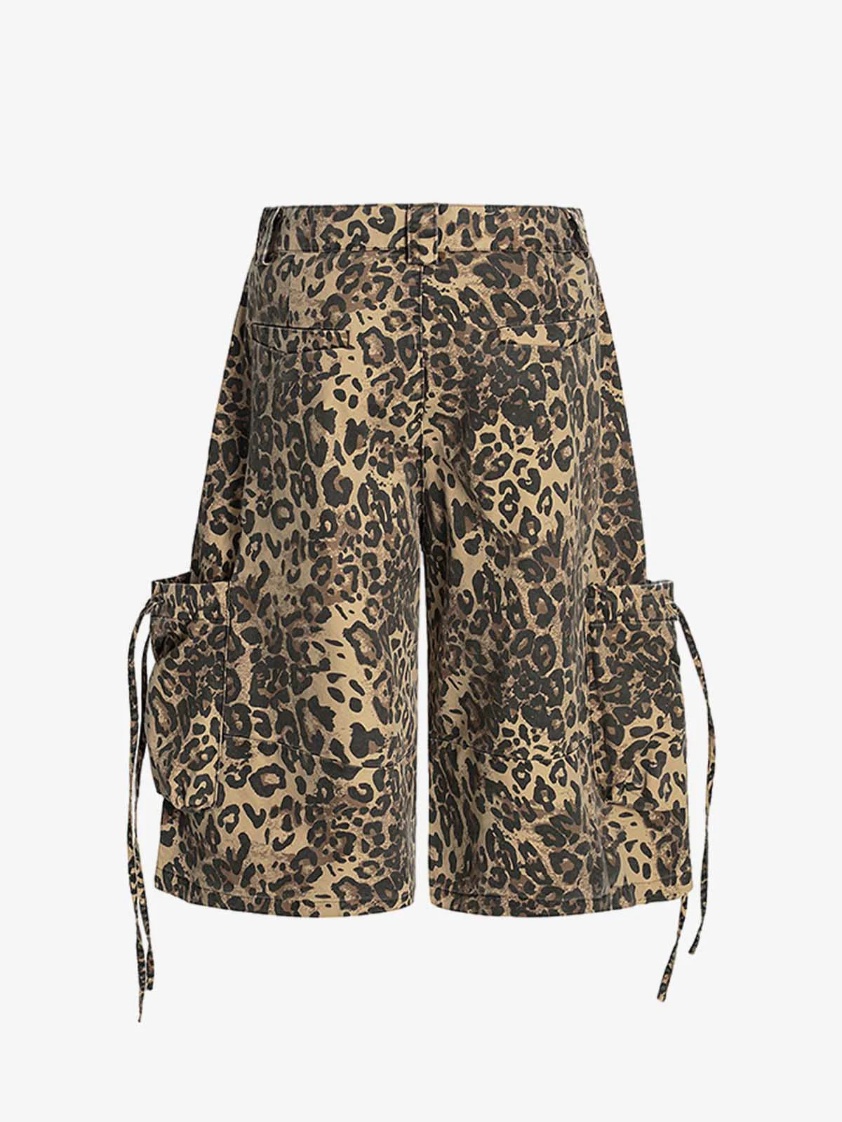 Retro Cheetah Print Pocket Drawstring Cropped Jorts - Image 3