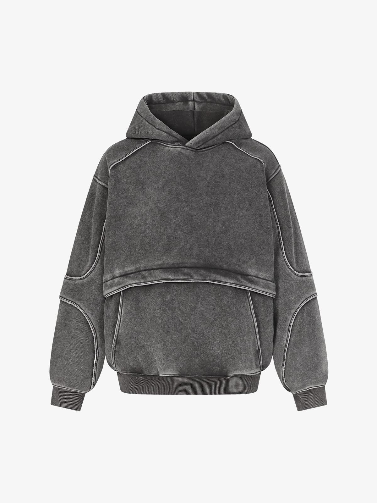 Retro Deconstructed Patchwork Washed Hoodie - Image 6