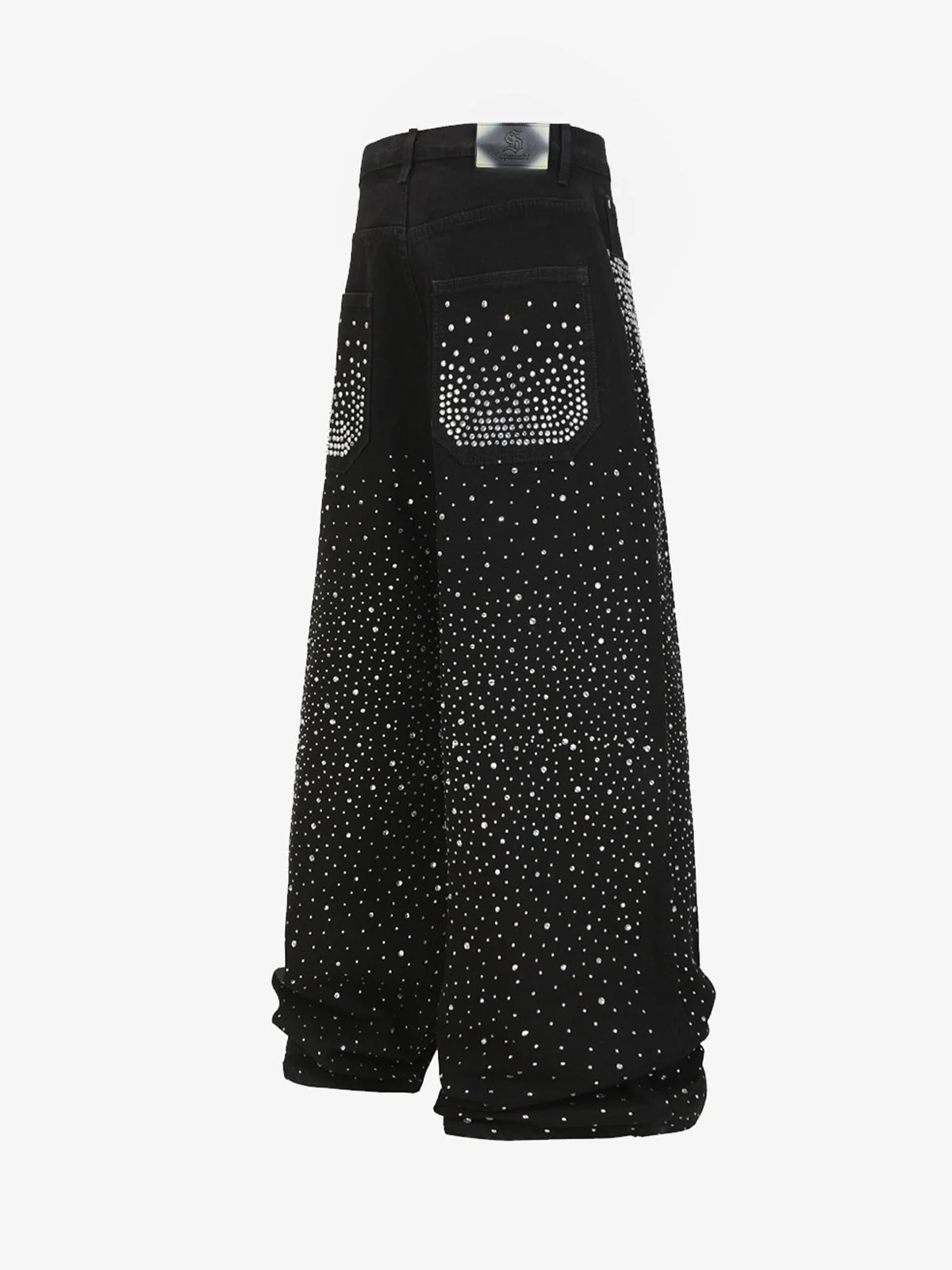 Retro Denim Full Rhinestone Design Baggy Jeans - Image 6