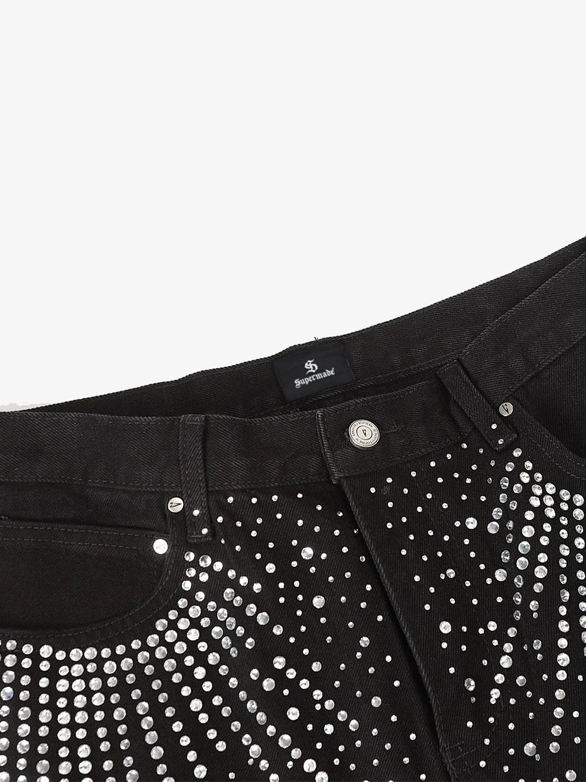 Retro Denim Full Rhinestone Design Baggy Jeans - Image 7