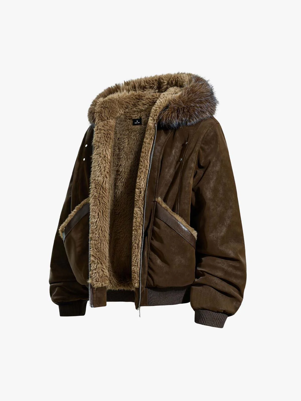 Retro Detachable Faux Fur Collar Suede Fleece Hoodie Jacket - Image 10