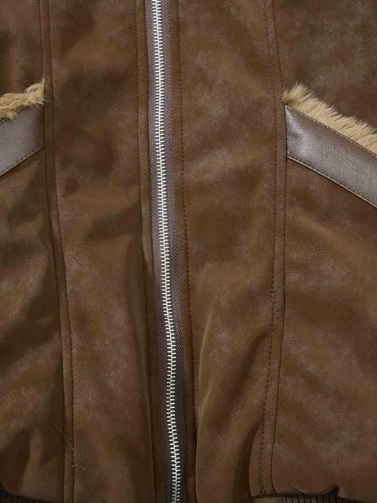 Retro Detachable Faux Fur Collar Suede Fleece Hoodie Jacket - Image 16