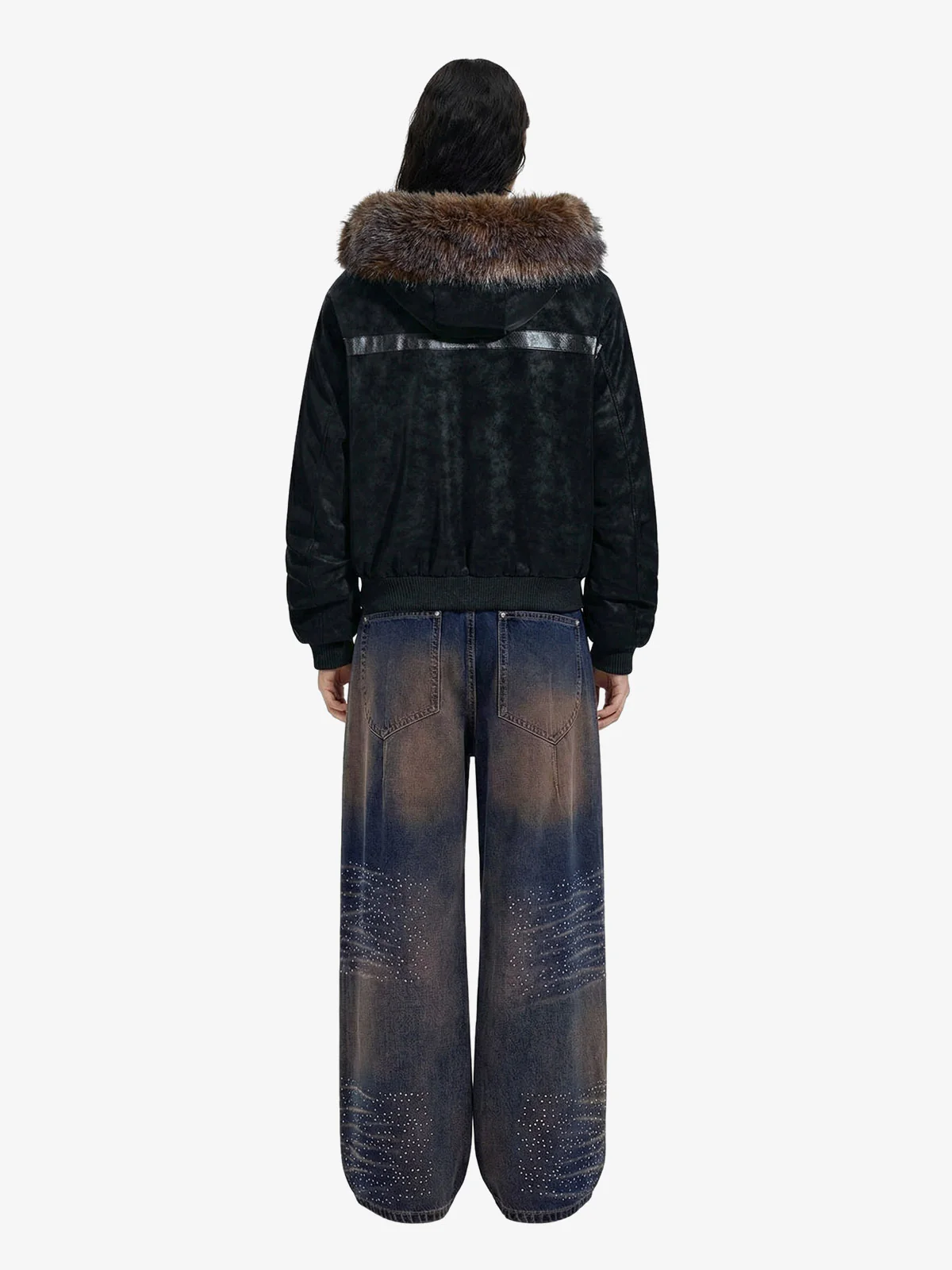 Retro Detachable Faux Fur Collar Suede Fleece Hoodie Jacket - Image 6